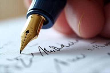 Firma de documento legal con pluma estilográfica sobre papel de alta calidad